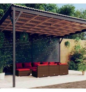 10-tlg. Garten-Lounge-Set mit Kissen Braun Poly Rattan