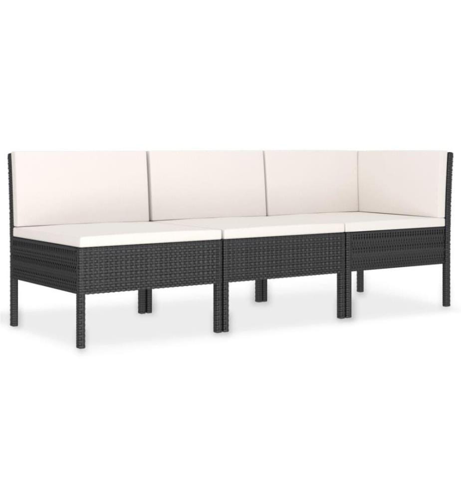 3-tlg. Garten-Lounge-Set mit Auflagen Poly Rattan Schwarz