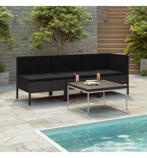 3-tlg. Garten-Lounge-Set mit Auflagen Poly Rattan Schwarz