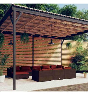 10-tlg. Garten-Lounge-Set mit Kissen Braun Poly Rattan