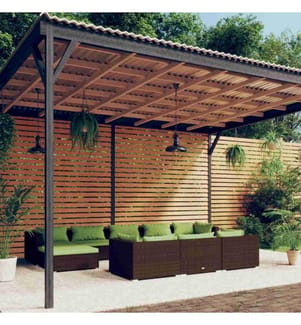 10-tlg. Garten-Lounge-Set mit Kissen Braun Poly Rattan