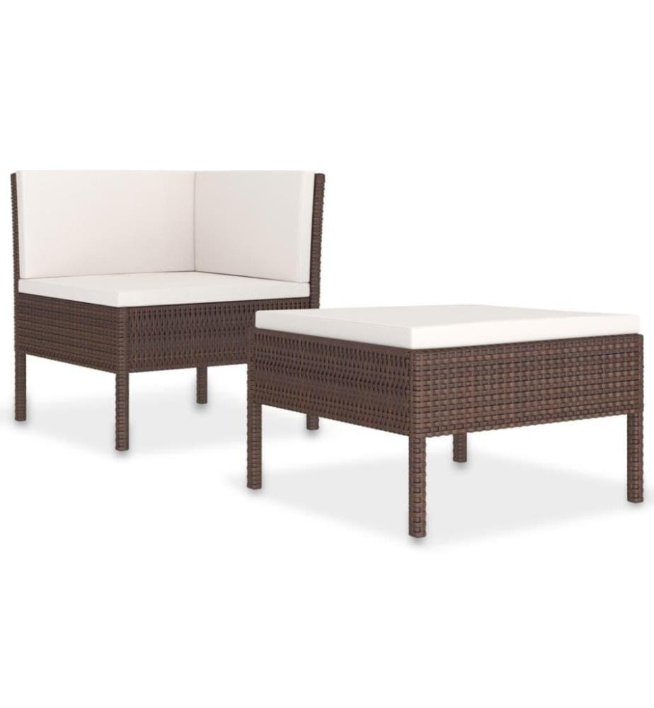 2-tlg. Garten-Lounge-Set mit Auflagen Poly Rattan Braun