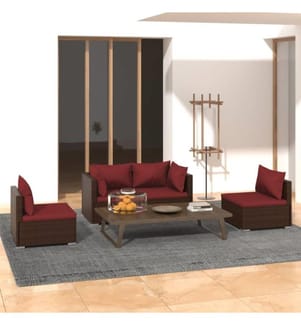 4-tlg. Garten-Lounge-Set mit Kissen Poly Rattan Braun