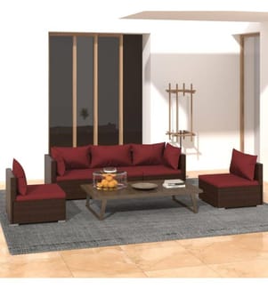 5-tlg. Garten-Lounge-Set mit Kissen Poly Rattan Braun