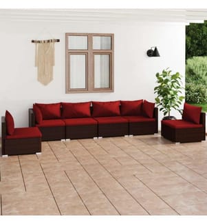 6-tlg. Garten-Lounge-Set mit Kissen Poly Rattan Braun