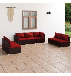 7-tlg. Garten-Lounge-Set mit Kissen Poly Rattan Braun