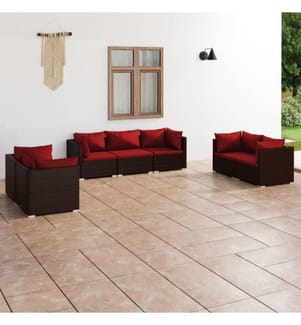 7-tlg. Garten-Lounge-Set mit Kissen Poly Rattan Braun