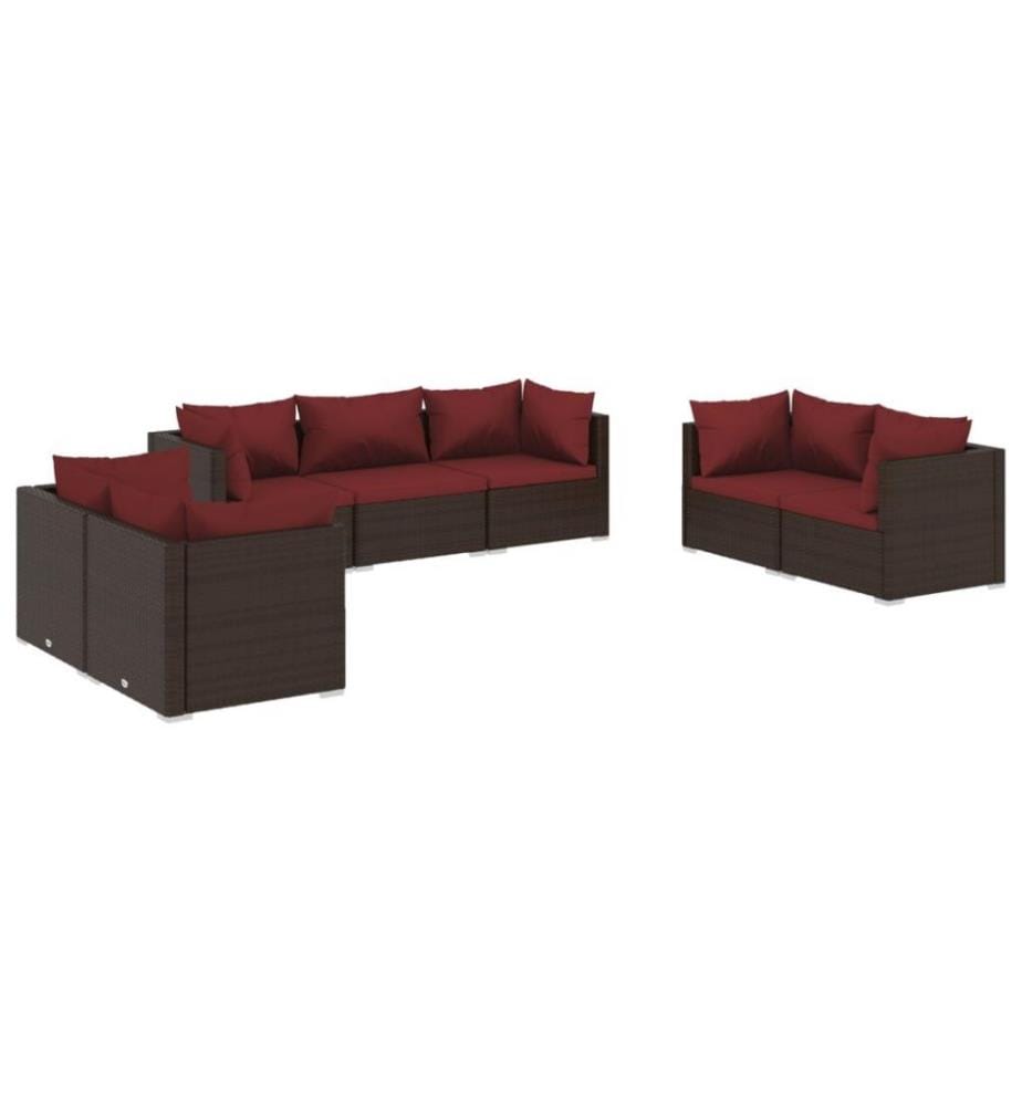 7-tlg. Garten-Lounge-Set mit Kissen Poly Rattan Braun