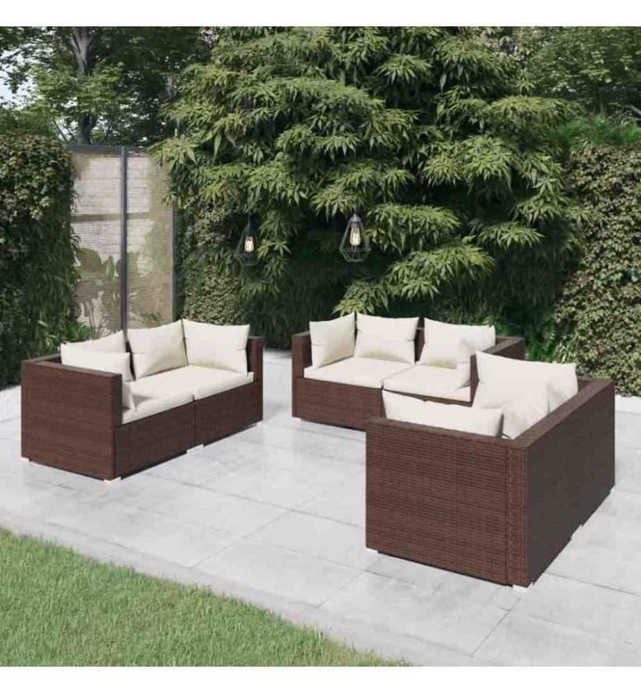 6-tlg. Garten-Lounge-Set mit Kissen Poly Rattan Braun