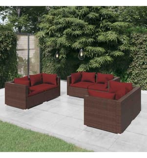 6-tlg. Garten-Lounge-Set mit Kissen Poly Rattan Braun