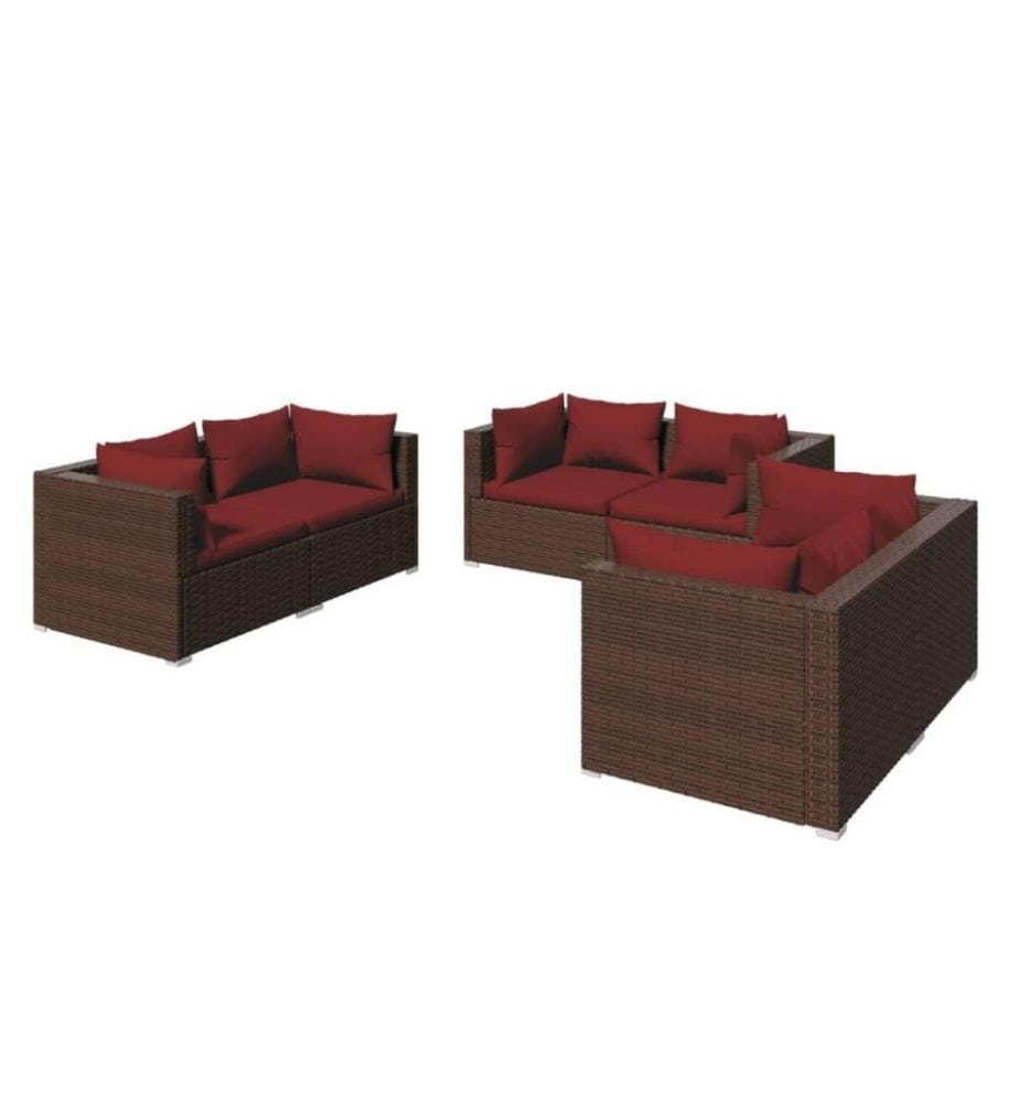 6-tlg. Garten-Lounge-Set mit Kissen Poly Rattan Braun