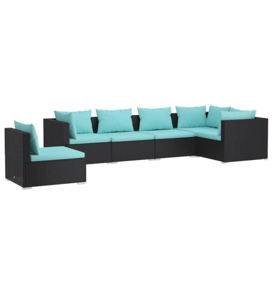 6-tlg. Garten-Lounge-Set mit Kissen Poly Rattan Schwarz