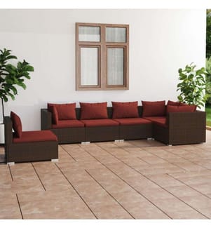 6-tlg. Garten-Lounge-Set mit Kissen Poly Rattan Braun
