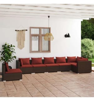 7-tlg. Garten-Lounge-Set mit Kissen Poly Rattan Braun