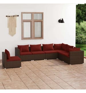 7-tlg. Garten-Lounge-Set mit Kissen Poly Rattan Braun