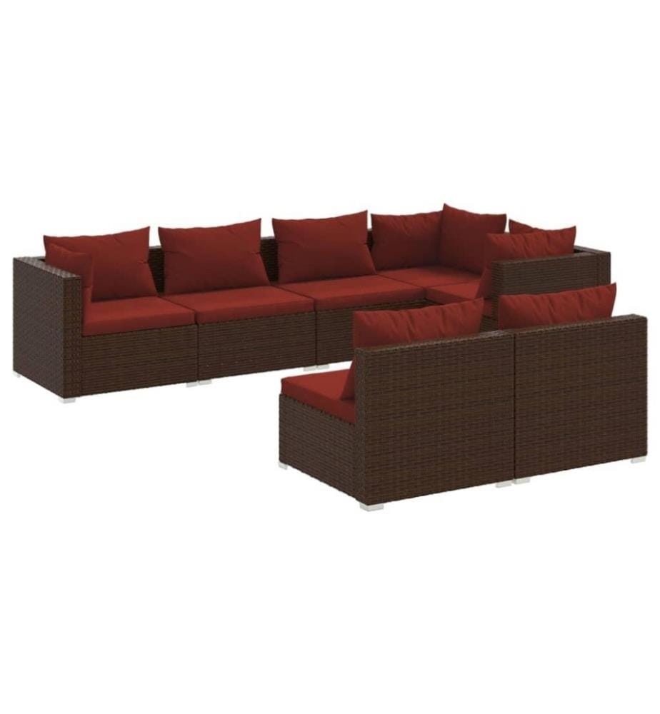 7-tlg. Garten-Lounge-Set mit Kissen Braun Poly Rattan