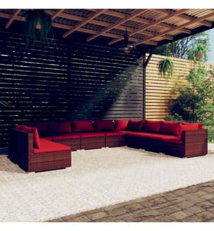 10-tlg. Garten-Lounge-Set mit Kissen Braun Poly Rattan