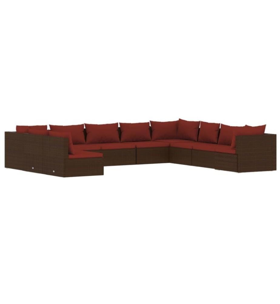 10-tlg. Garten-Lounge-Set mit Kissen Braun Poly Rattan