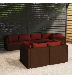 7-tlg. Garten-Lounge-Set mit Kissen Braun Poly Rattan