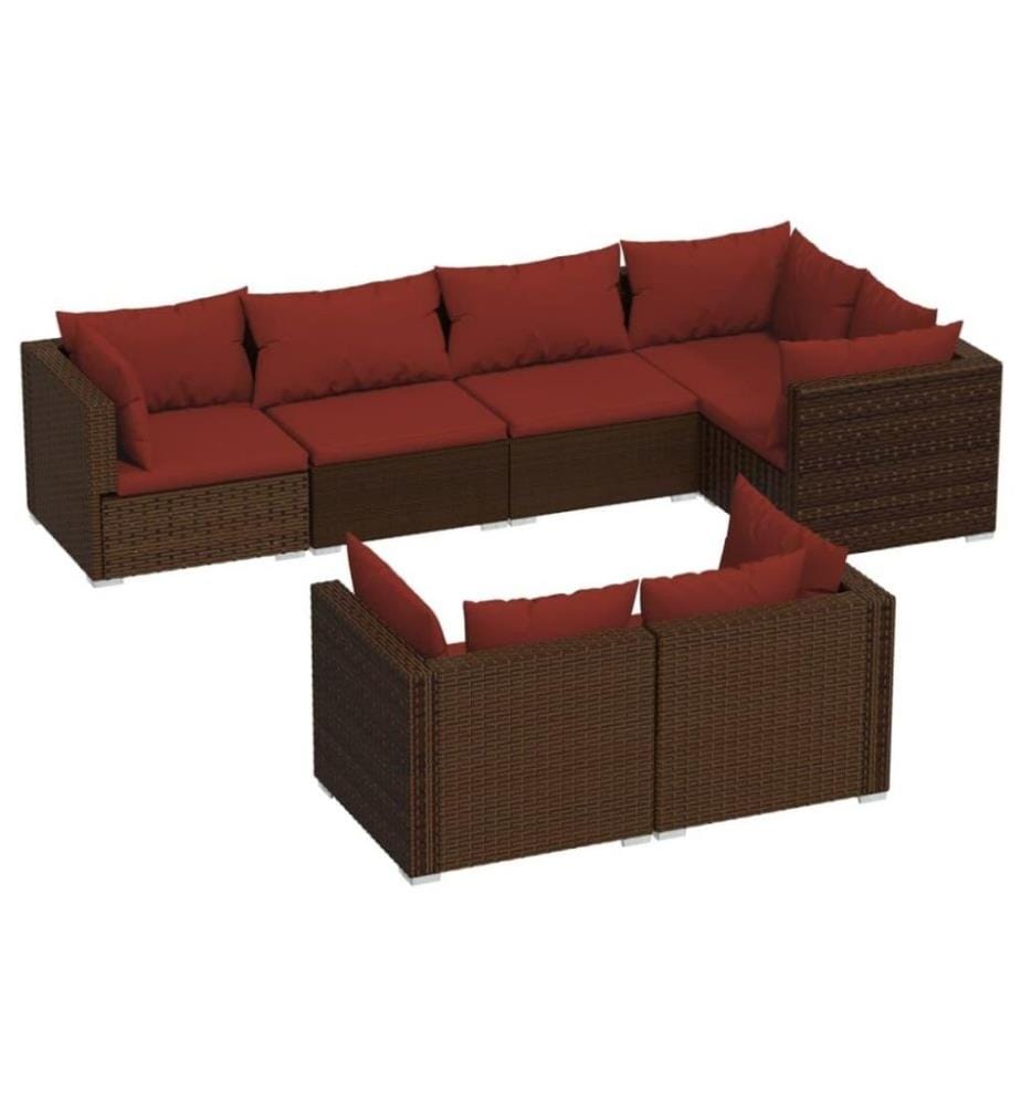 7-tlg. Garten-Lounge-Set mit Kissen Braun Poly Rattan