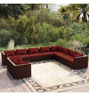 10-tlg. Garten-Lounge-Set mit Kissen Braun Poly Rattan