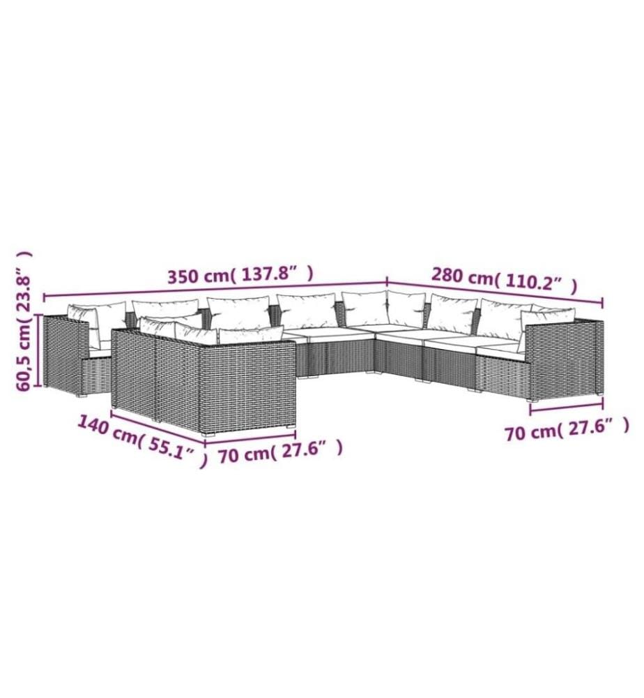 10-tlg. Garten-Lounge-Set mit Kissen Braun Poly Rattan