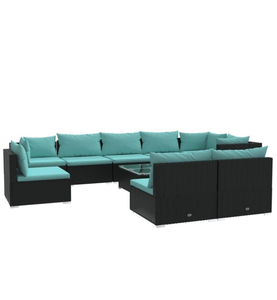 10-tlg. Garten-Lounge-Set mit Kissen Poly Rattan Schwarz