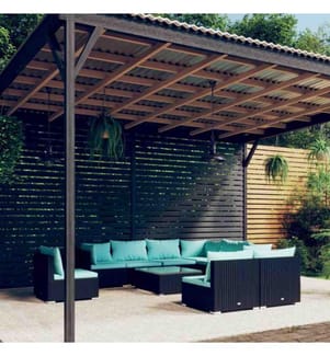 10-tlg. Garten-Lounge-Set mit Kissen Poly Rattan Schwarz