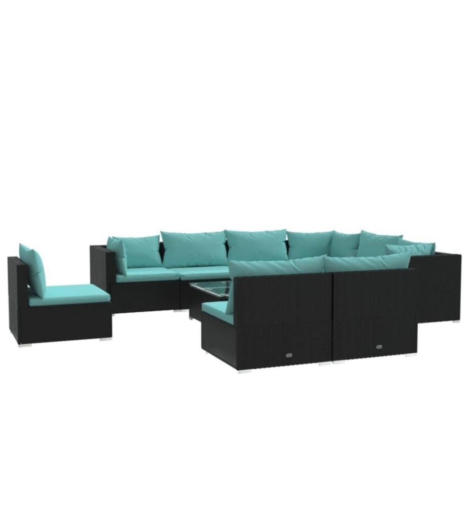 10-tlg. Garten-Lounge-Set mit Kissen Poly Rattan Schwarz
