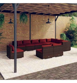 10-tlg. Garten-Lounge-Set mit Kissen Poly Rattan Braun