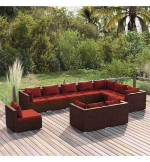 10-tlg. Garten-Lounge-Set mit Kissen Poly Rattan Braun
