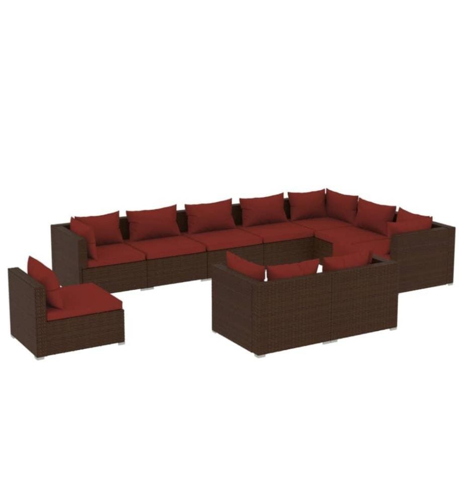 10-tlg. Garten-Lounge-Set mit Kissen Poly Rattan Braun