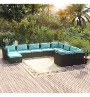 10-tlg. Garten-Lounge-Set mit Kissen Poly Rattan Schwarz