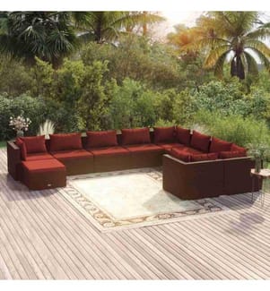 10-tlg. Garten-Lounge-Set mit Kissen Poly Rattan Braun