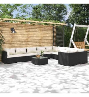 10-tlg. Garten-Lounge-Set mit Kissen Poly Rattan Schwarz