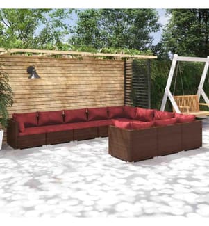 10-tlg. Garten-Lounge-Set mit Kissen Poly Rattan Braun