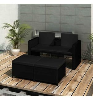 3-tlg. Garten-Lounge-Set mit Auflagen Poly Rattan Schwarz