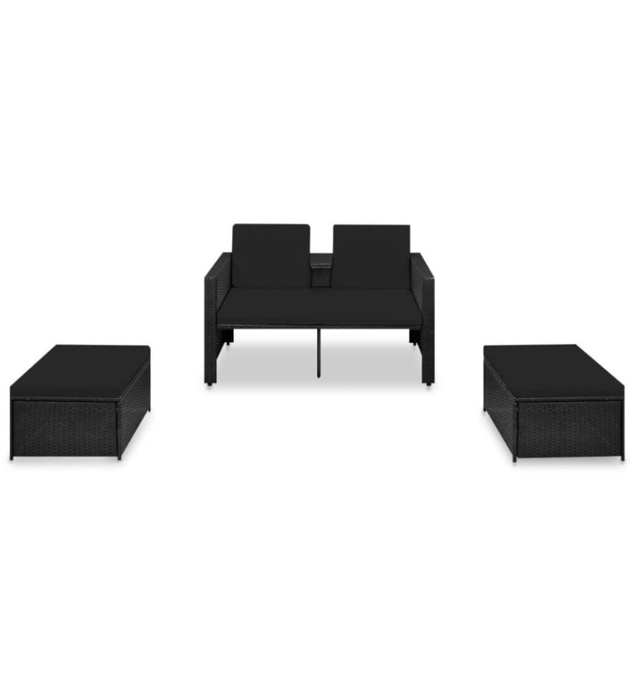 3-tlg. Garten-Lounge-Set mit Auflagen Poly Rattan Schwarz
