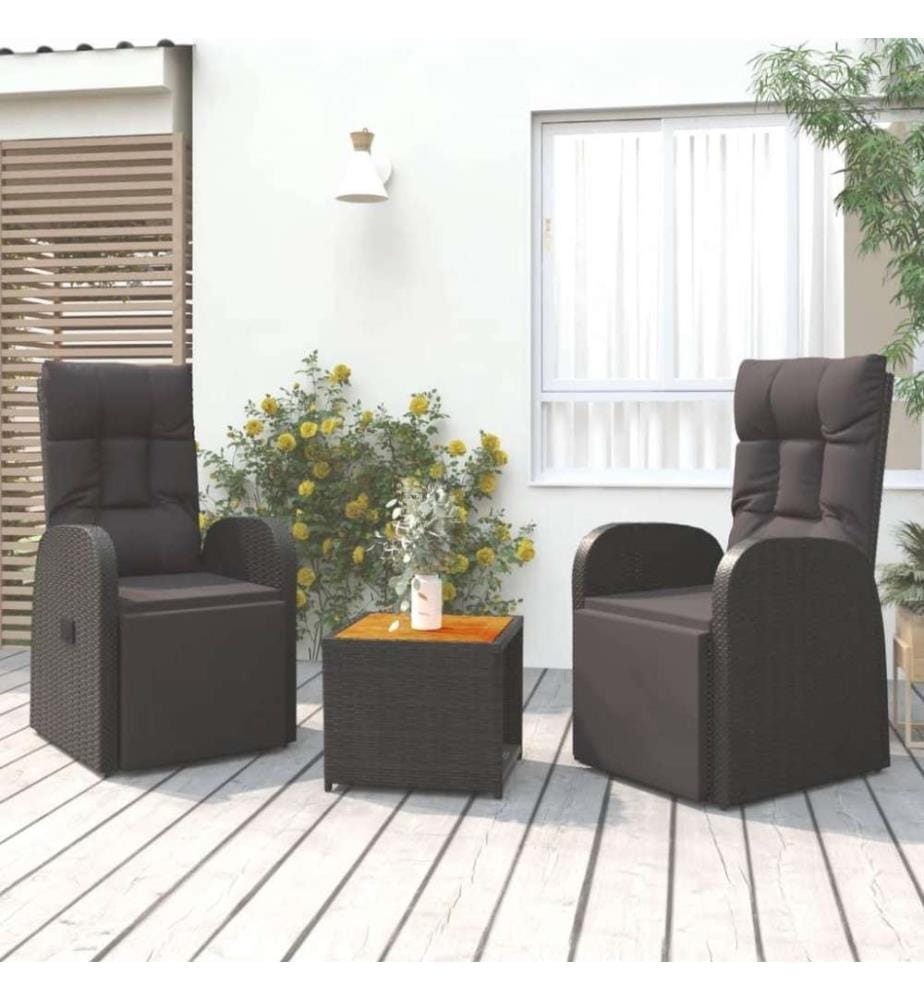 Ensemble de salon de jardin 3 pcs noir poly rotin et acacia