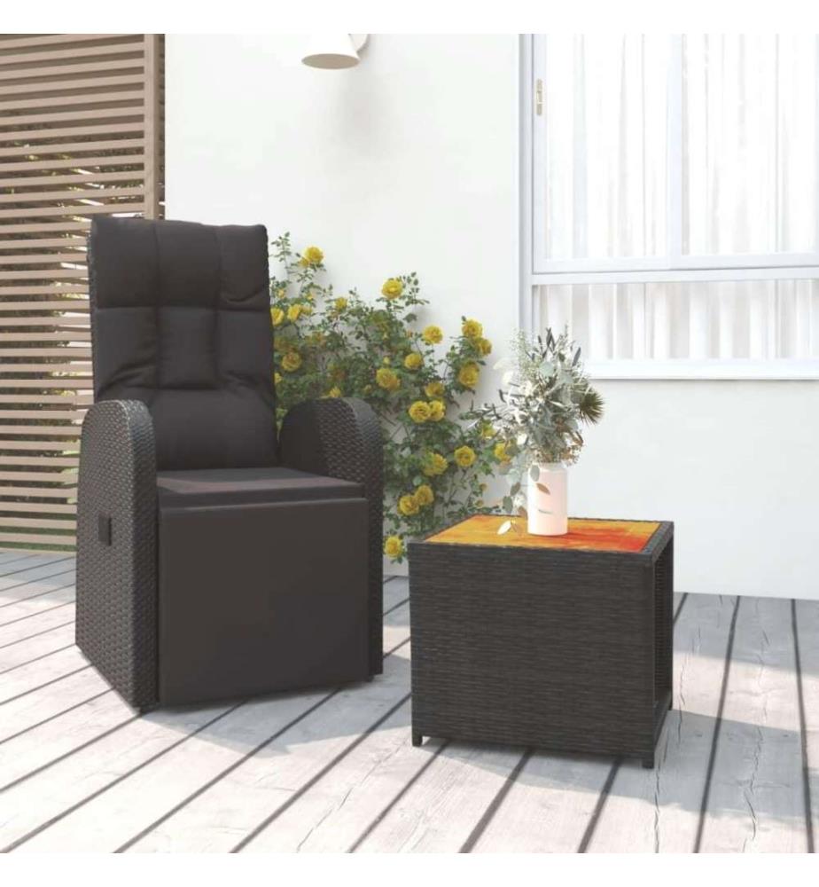 2-tlg. Garten-Lounge-Set Schwarz Poly Rattan Massivholz Akazie