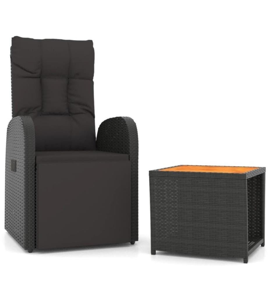 2-tlg. Garten-Lounge-Set Schwarz Poly Rattan Massivholz Akazie