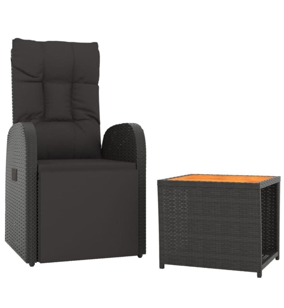 2-tlg. Garten-Lounge-Set Schwarz Poly Rattan Massivholz Akazie