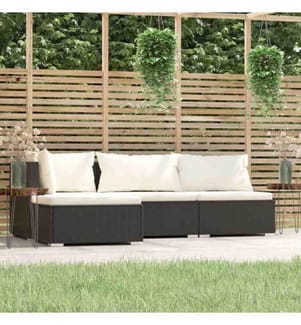 4-tlg. Garten-Lounge-Set mit Auflagen Schwarz Poly Rattan