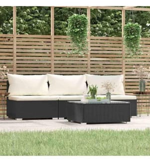 4-tlg. Garten-Lounge-Set mit Auflagen Schwarz Poly Rattan