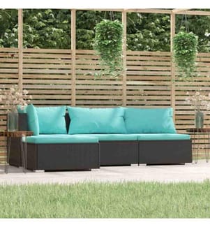 4-tlg. Garten-Lounge-Set mit Auflagen Schwarz Poly Rattan