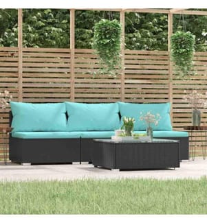 4-tlg. Garten-Lounge-Set mit Kissen Schwarz Poly Rattan