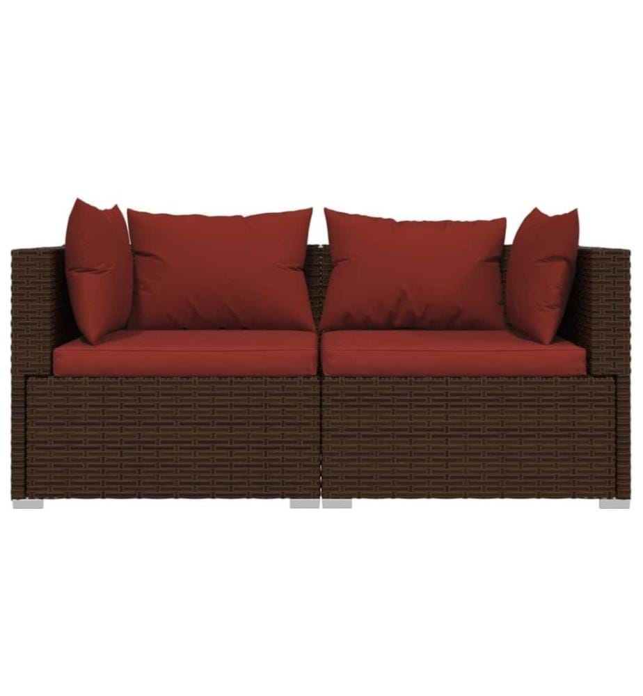 3-tlg. Garten-Lounge-Set mit Kissen Braun Poly Rattan