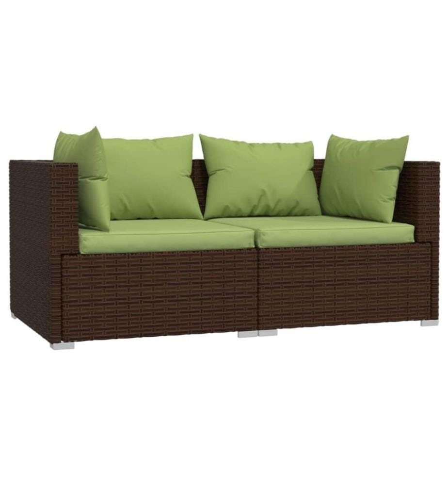 3-tlg. Garten-Lounge-Set mit Kissen Braun Poly Rattan