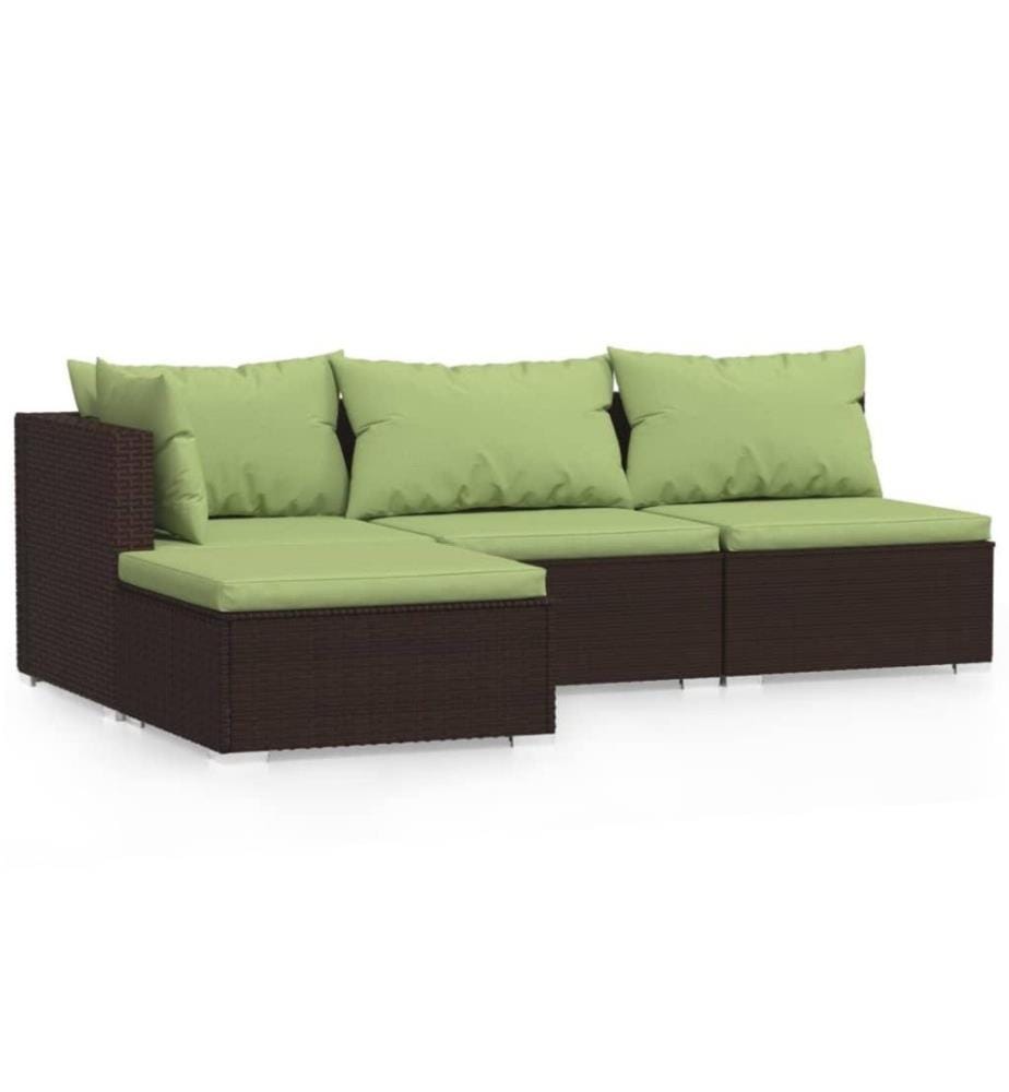 4-tlg. Garten-Lounge-Set mit Kissen Braun Poly Rattan