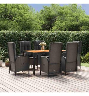 7-tlg. Garten-Essgruppe mit Kissen Schwarz Poly Rattan